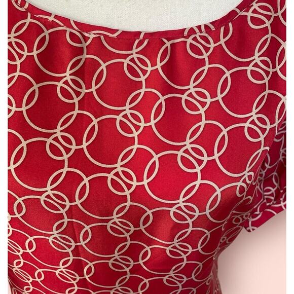 BARRIE PACE Ruby Red Tan Silk Short Sleeve Fitted Blouse Womens 18 2X Plus Top - Picture 8 of 9